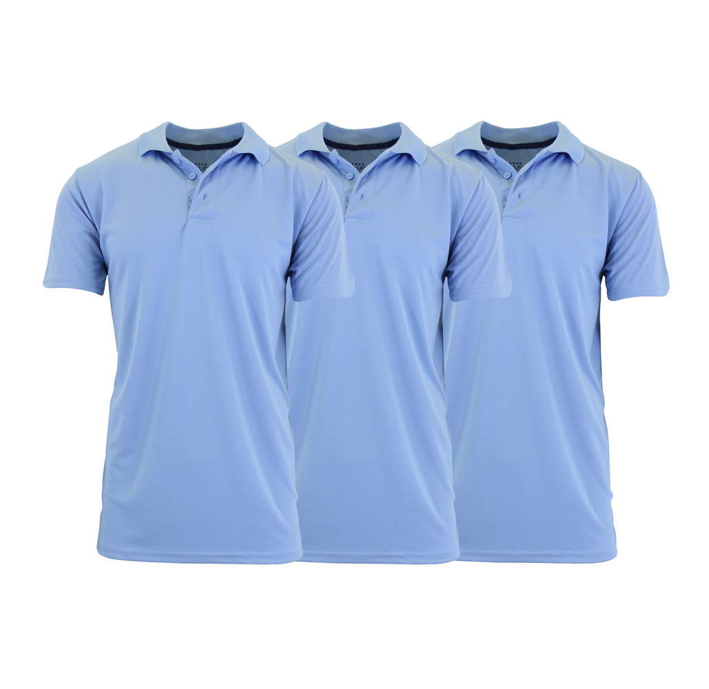 Mens DryFit MoistureWicking Polo Shirt 3Pack  Light Blue  Light Blue  Light Blue  Large