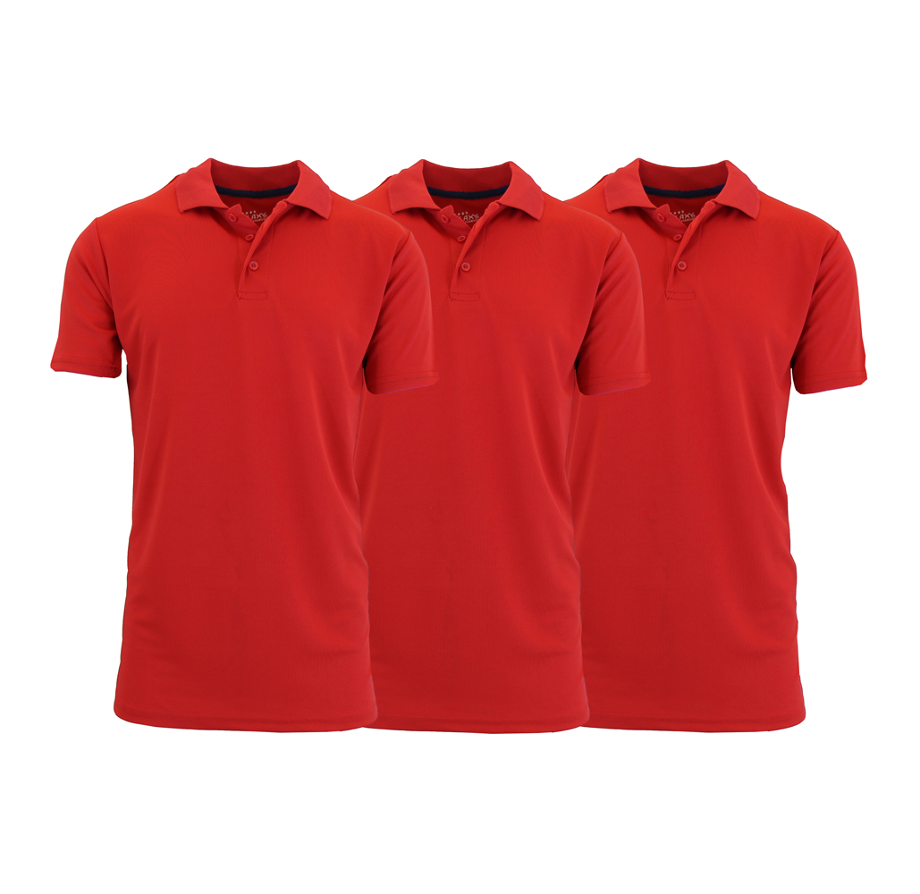 Mens DryFit MoistureWicking Polo Shirt 3Pack Red Red Red Small