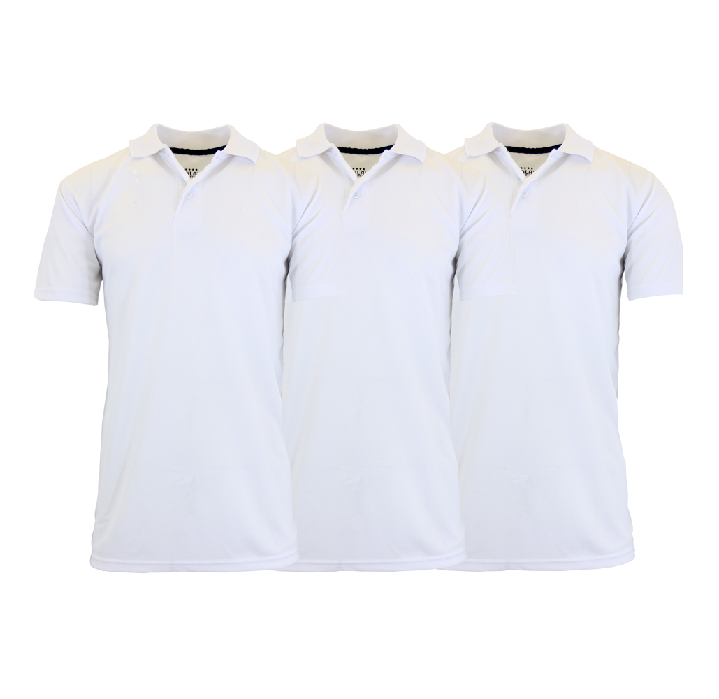 Mens DryFit MoistureWicking Polo Shirt 3Pack  White  White  White  Small