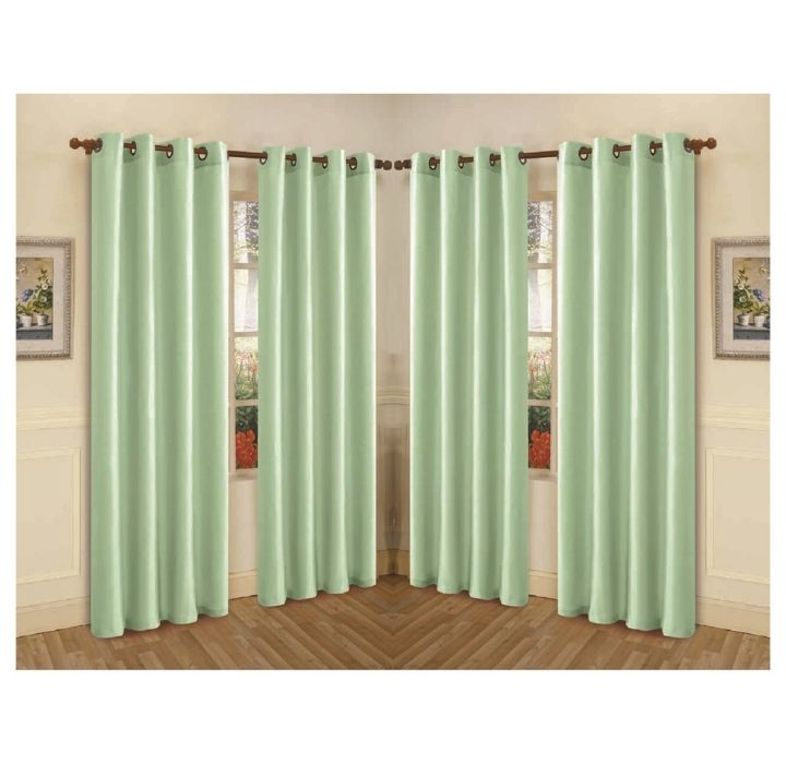 Photos - Curtains & Drapes J&V TEXTILES Semi-Sheer Faux Silk 84" Curtain Panels  - Mint 4-MIRA MINT(4-Pack)