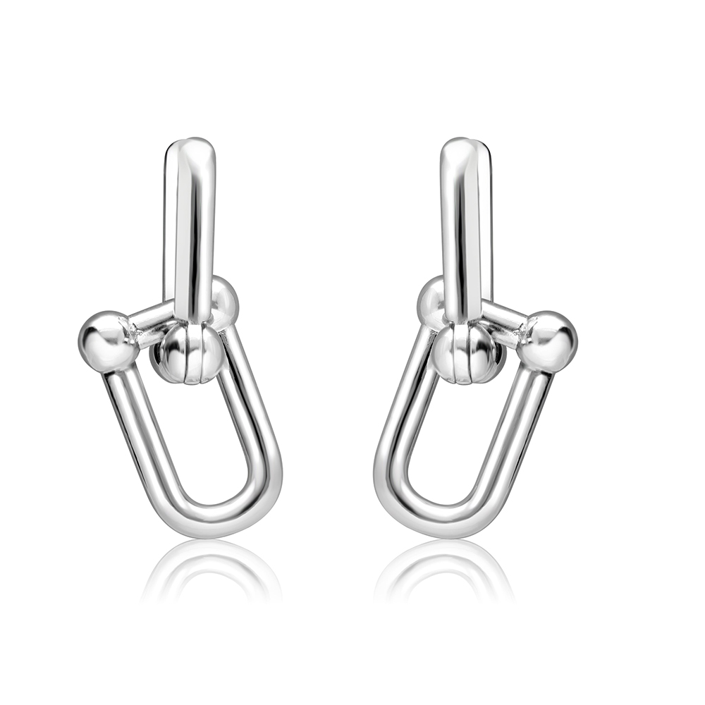 Chunky U-Shape 14K-Gold-Plated Ball Chain Earrings with Gift Pouch - Silver