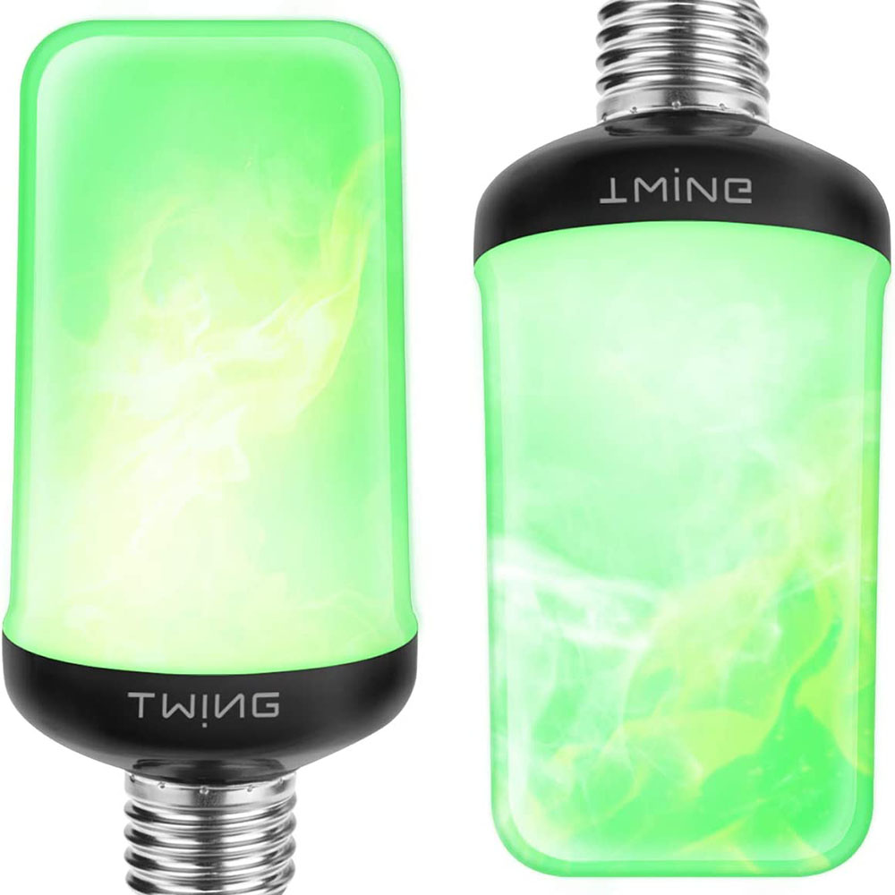 LED Flame Light Bulb, 4 Modes Fire Light Bulb with Gravity Sensor, E26/E27 Base (4-Pack) - LED-FlameBulb-Green-4pk