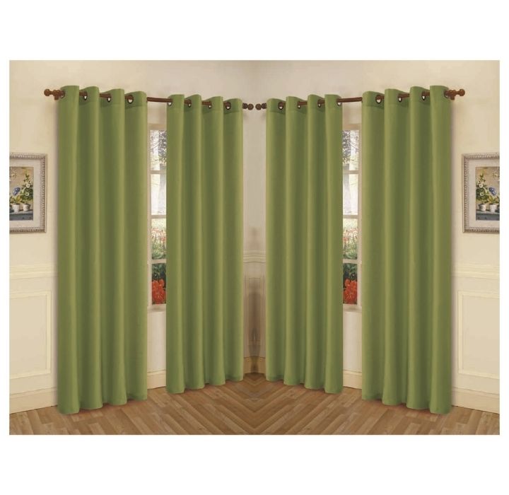 Photos - Curtains & Drapes J&V TEXTILES Semi-Sheer Faux Silk 84" Curtain Panels  - Green 4-MIRA GREEN(4-Pack)