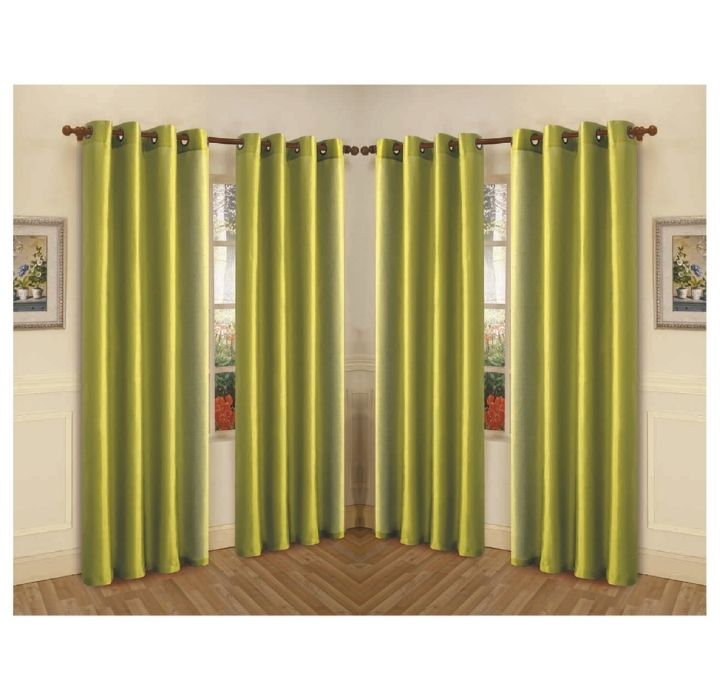 SemiSheer Faux Silk 84 Curtain Panels 4Pack  Lime Green