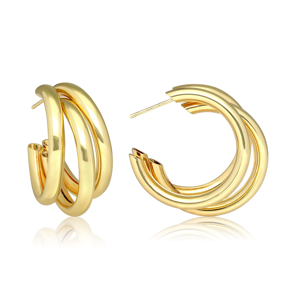 Triple Chunky Hoop 14K-Gold-Plated Earrings with Gift Pouch - Gold-image-SKU4471878