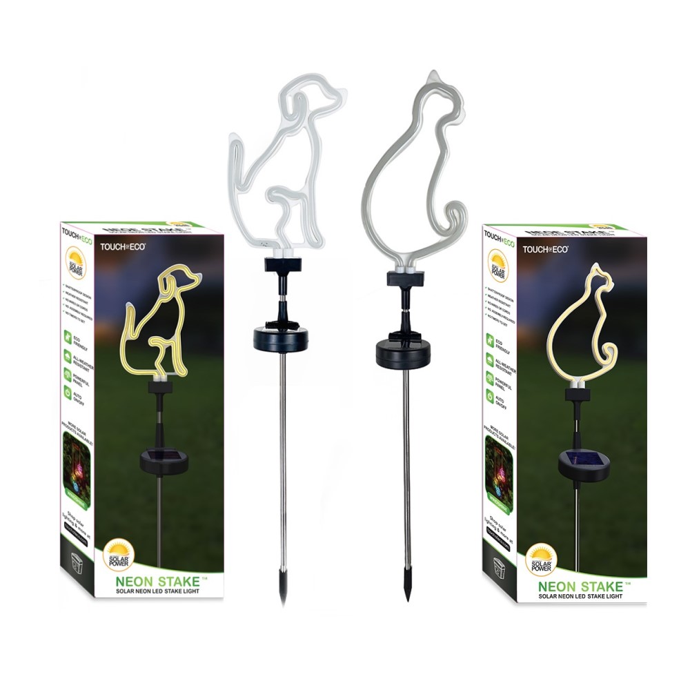 Touch of Eco® Neon Stake™ Solar LED Stake Light (2-Pack) - Solar Stake Light- Cat & Dog Combo