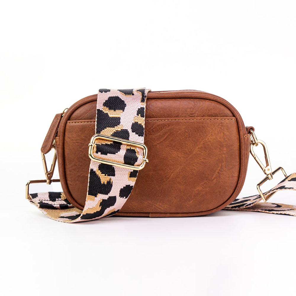 Libby Crossbody Vegan Leather Bag (Choose Your Strap) - Brown / Tan/Silver Stripe