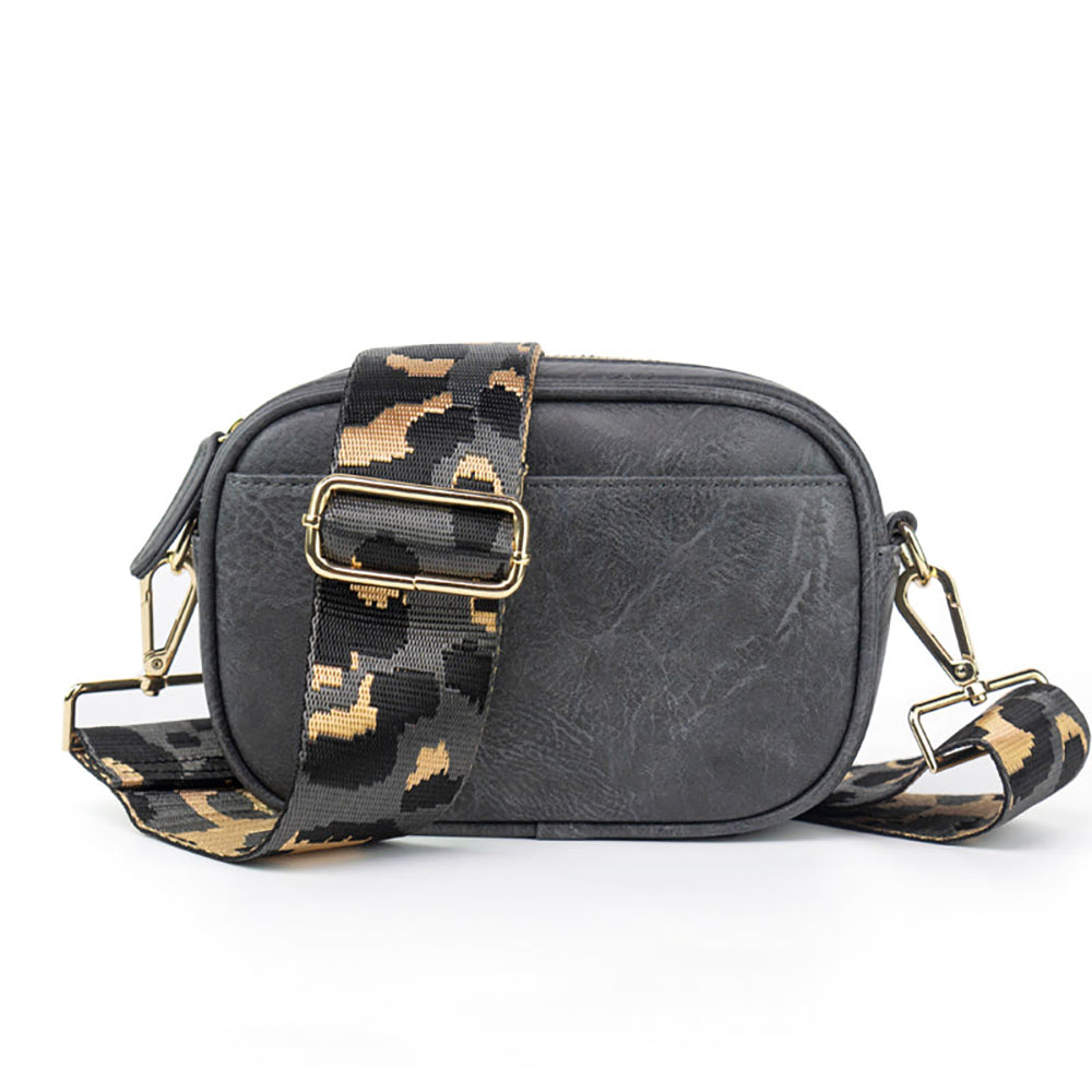 Libby Crossbody Vegan Leather Bag (Choose Your Strap) - Gray / Blue/Silver Stripe