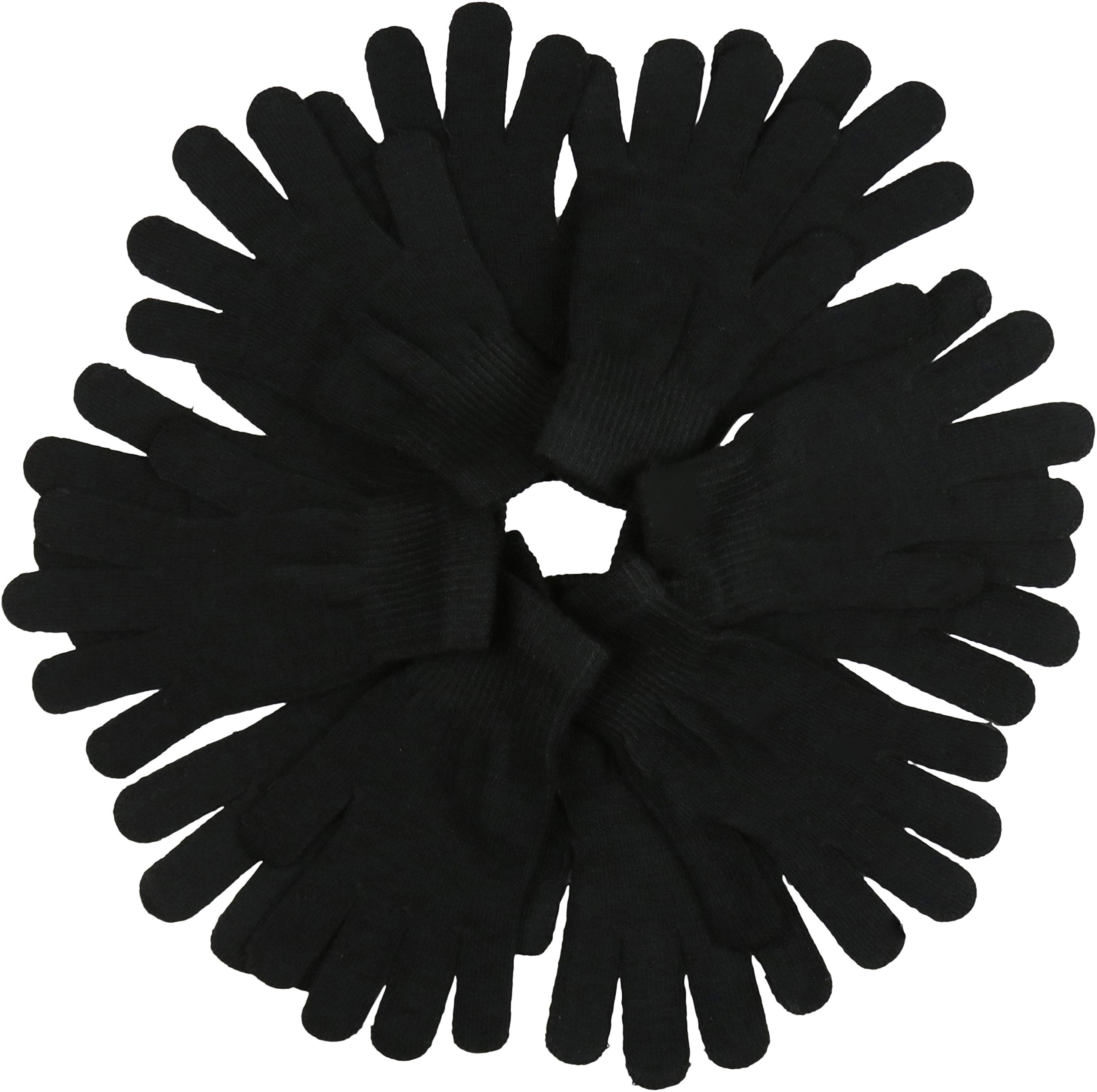 Assorted Acrylic Winter Gloves (6-Pair) - Winter Gloves - Black