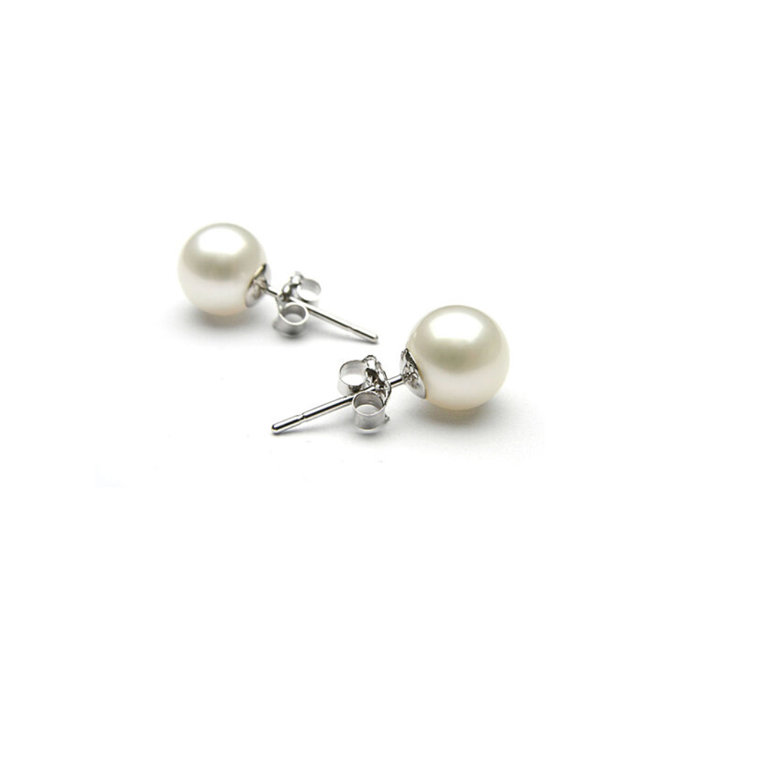 6mm or 8mm 925 Sterling Silver Pearl Stud Earrings - Pearl