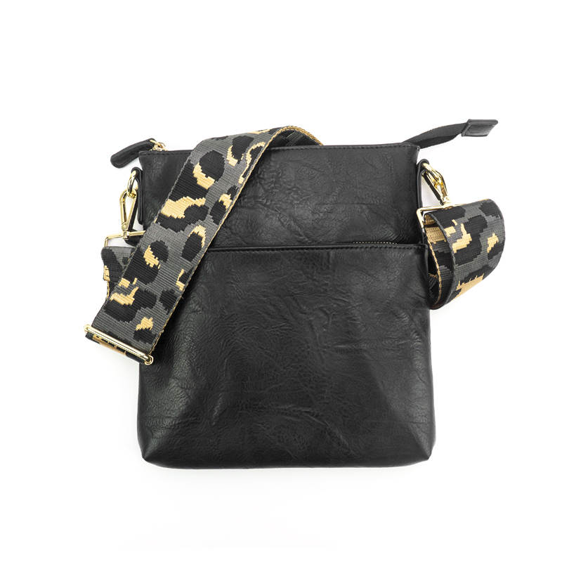 Chloe Vegan Leather Crossbody Bag (Choose Your Strap) - Black / Blue/Green Pattern