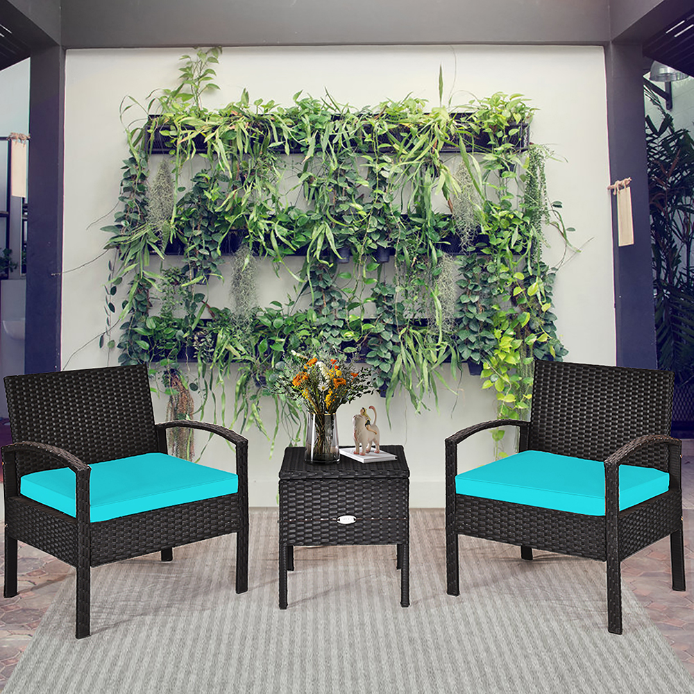 Photos - Garden Furniture Costway 3-Piece Patio Rattan Furniture Set - Turquoise HW63757TU 
