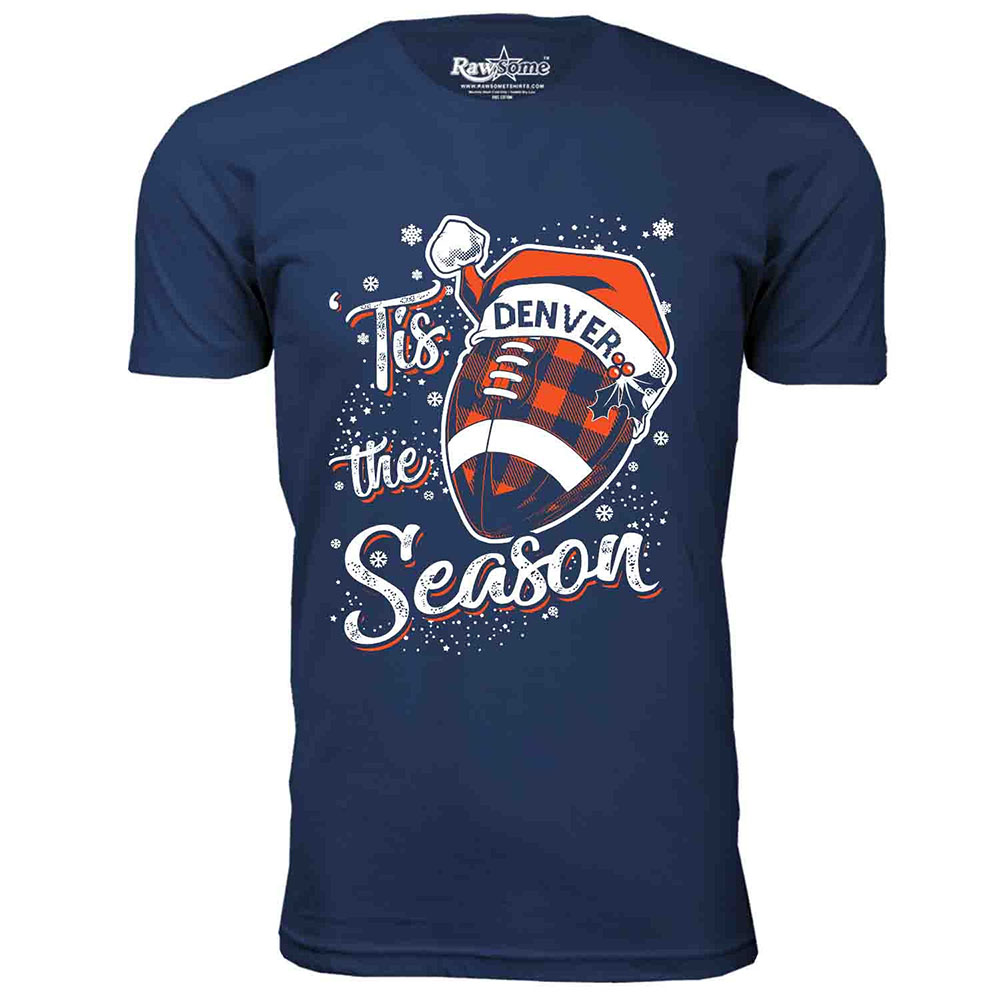 Men's 'Tis the Season' Football T-Shirt - Denver - Navy / S