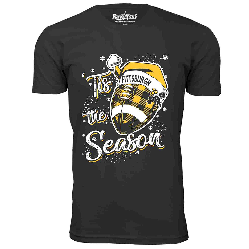 Men's 'Tis the Season' Football T-Shirt - Pittsburgh - Black / 2XL