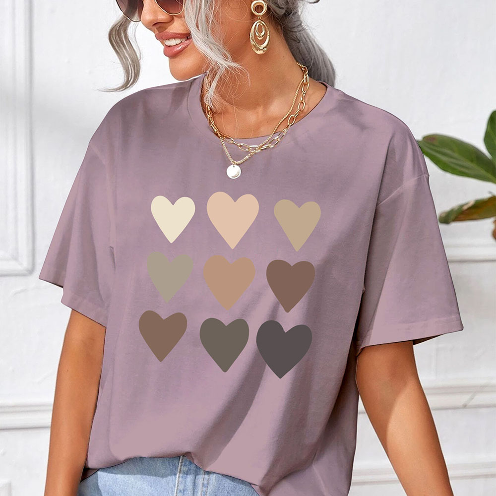 Women's Oversized Valentine's Day T-Shirts - Nine Brown Hearts - Paragon / M
