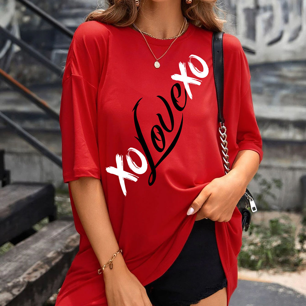 Women's Oversized Valentine's Day T-Shirts - XO Love XO - Red / S-image-SKU4688685