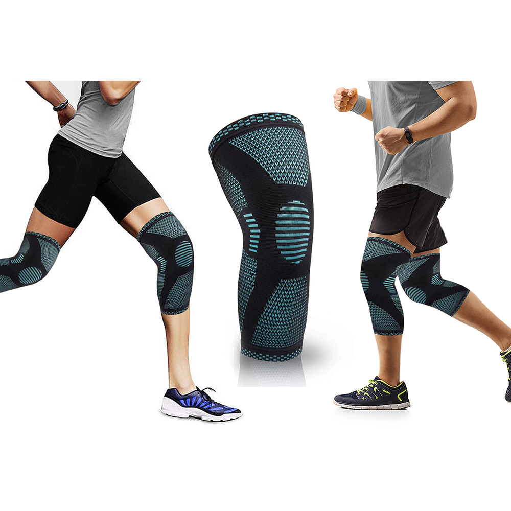 Knee Compression Sleeve Brace with Gel Grip for Recovery - Blue - Large