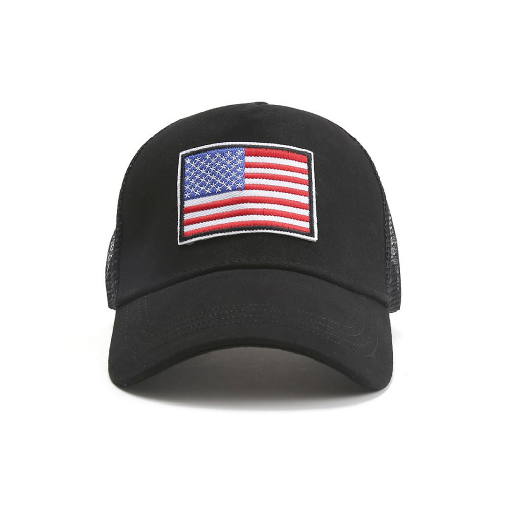 JG-HAT1-BLK-RWB American Flag Trucker Hat with Adjustable Strap - Breathable & Unisex (JG-HAT1-BLK-RWB) Black