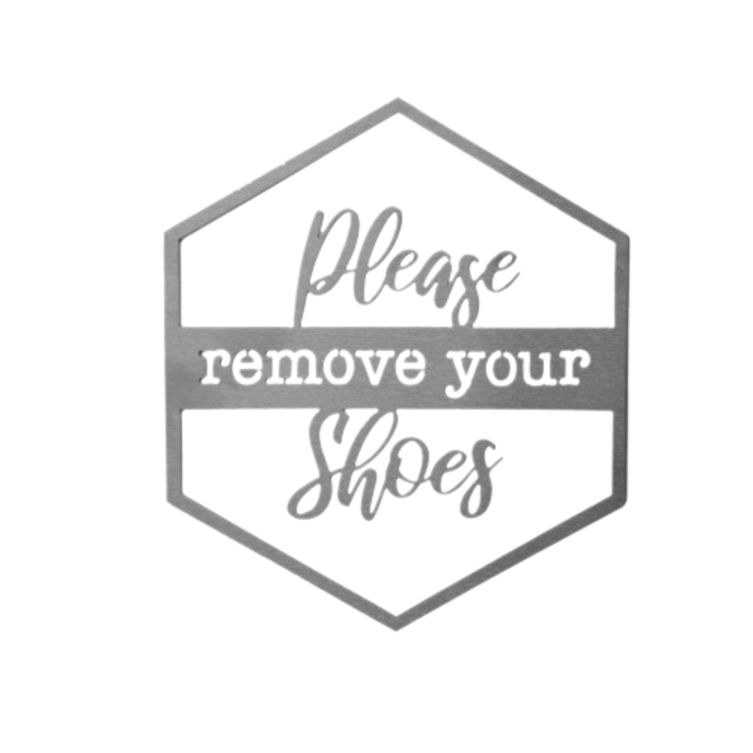 Hexagon Door Greetings Modern Rustic Word Art Sign - Please remove your shoes