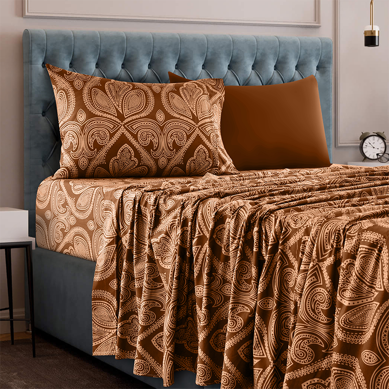4 or 6-Piece Paisley Printed Deep Pocket Bed Sheet Set - Twin - Brown
