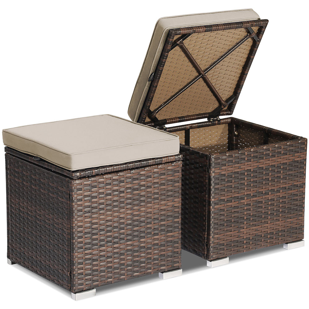 Patio Rattan Ottomans with Hidden Storage Space (Set of 2) - 2PCS Patio Ottomans BN