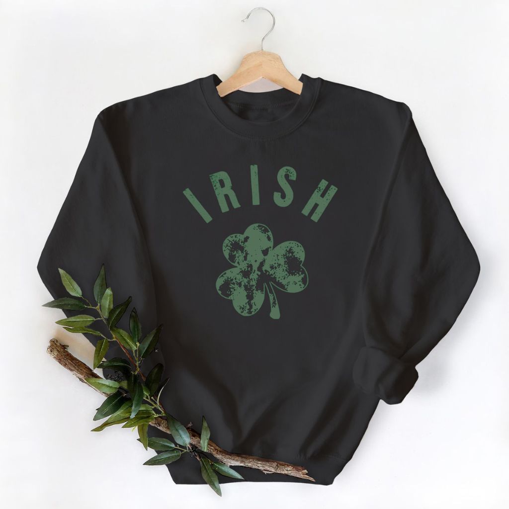 Women's Irish Love St. Patrick's Day Sweatshirts - Large - Irish 3-Leaf Clover (Black)