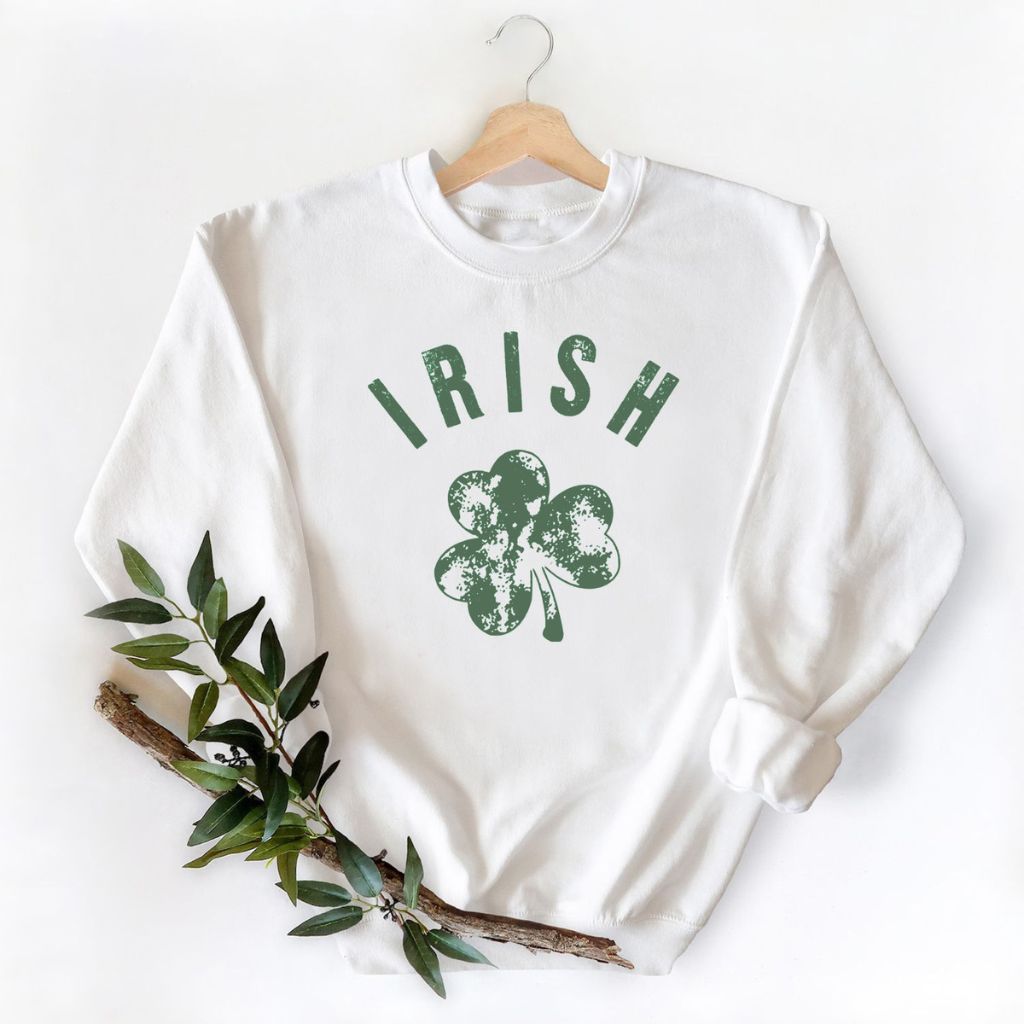 Womens Irish Love St Patricks Day Sweatshirts  XLarge  Irish 3Leaf Clover White