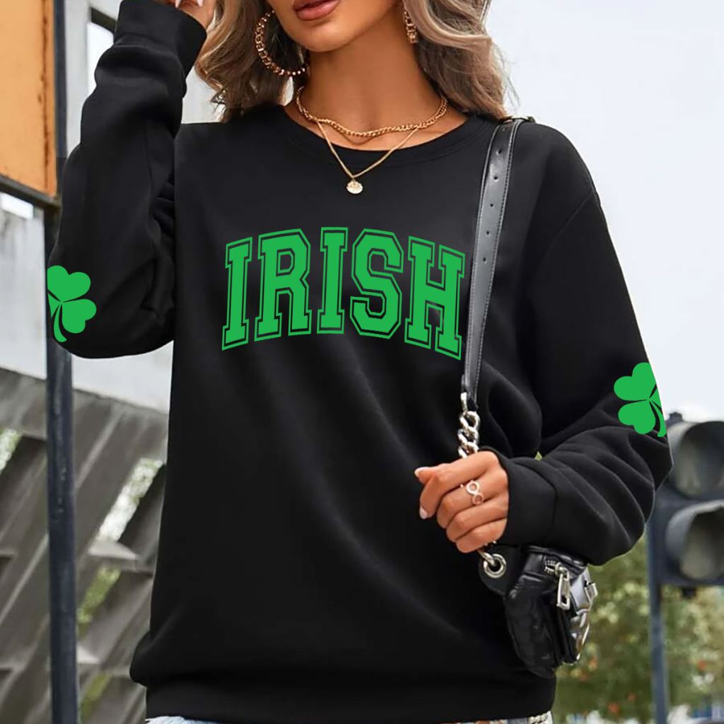 Women's Irish Love St. Patrick's Day Sweatshirts - Medium - Irish College (Black)
