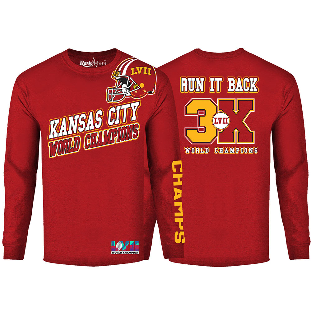 Men's Football Super Championship Shirt or Hoodie - Kansas City - Long Sleeve Shirt - Angle - Red / L