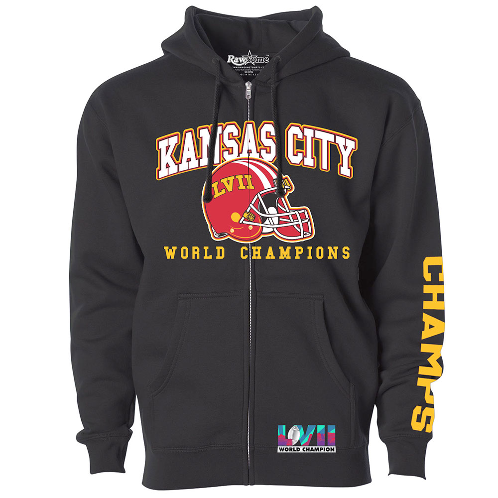 Men's Football Super Championship Shirt or Hoodie - Kansas City - Zip Up Hoodie - Basic - Black / XL