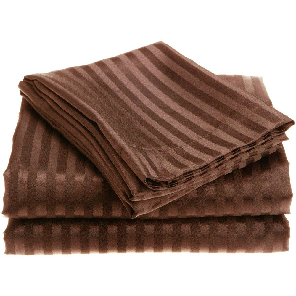 1800 Series Brushed Microfiber Dobby Striped Sheet Set (4-Piece) - Queen - Chocolate