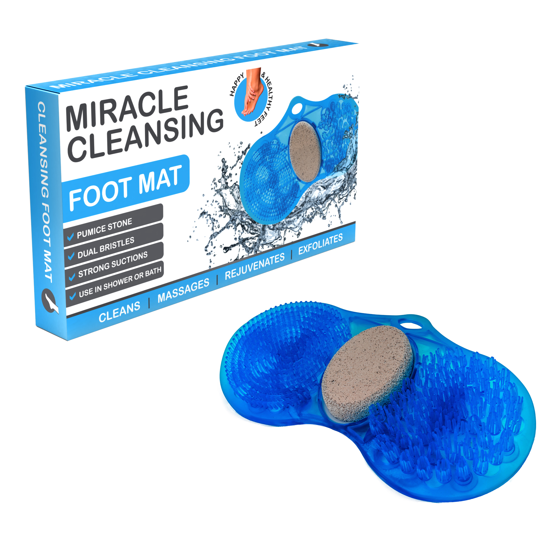 Miracle Cleansing Dual Foot Scrub and Pumice Shower Mat (1- or 2-Pack) - Miracle Cleansing Dual Foot Scrub Mat-1