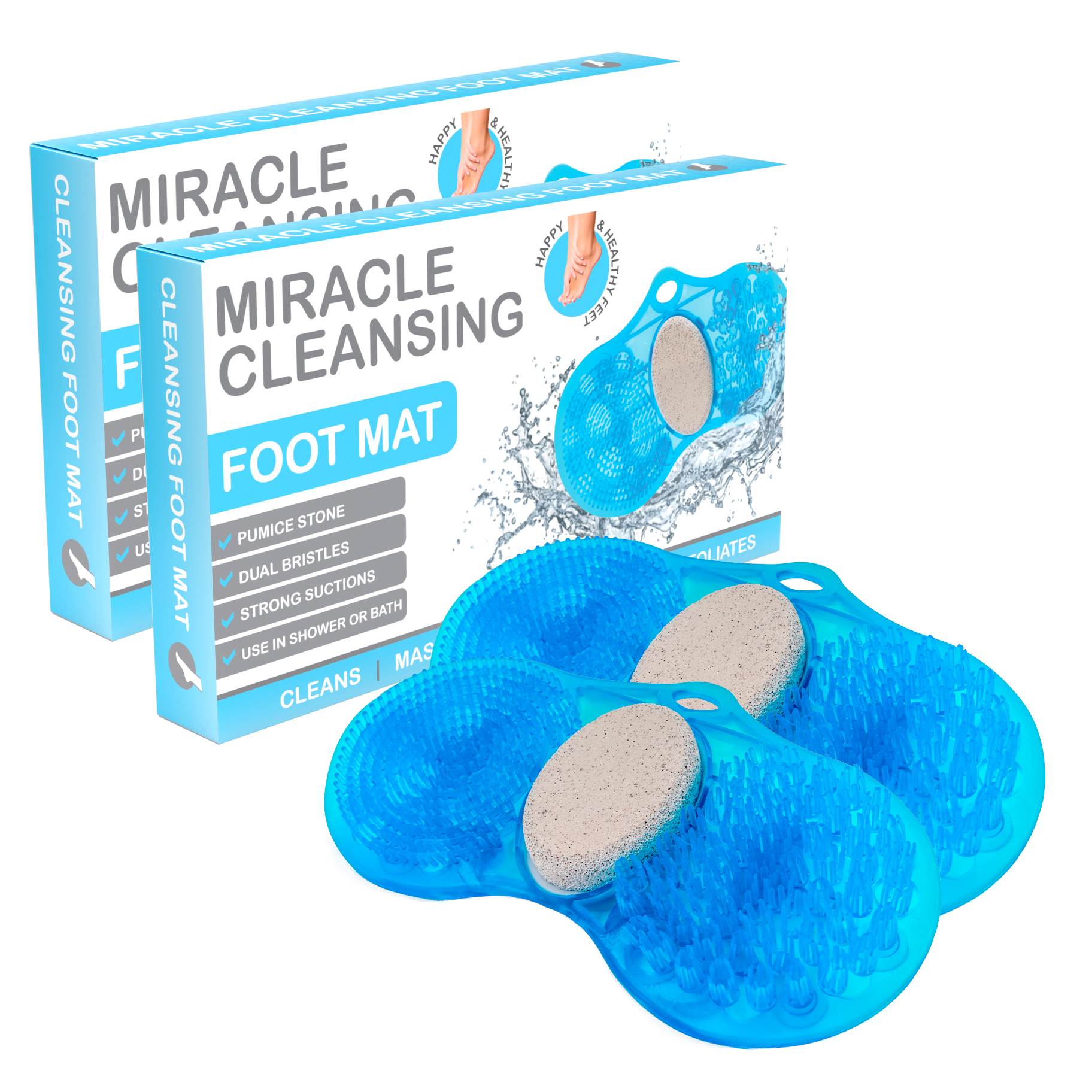Miracle Cleansing Dual Foot Scrub and Pumice Shower Mat (1- or 2-Pack) - Miracle Cleansing Dual Foot Scrub Mat-2