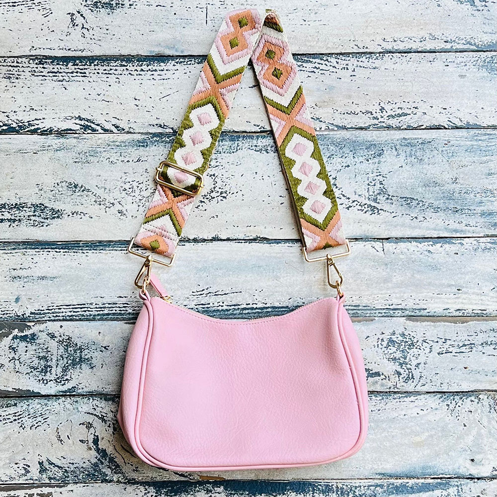 Lucy Handbag (Choose Your Strap) - Pink / Red/Green Stripe