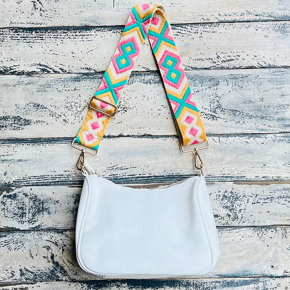Lucy Handbag (Choose Your Strap) - White / Red/Green Stripe