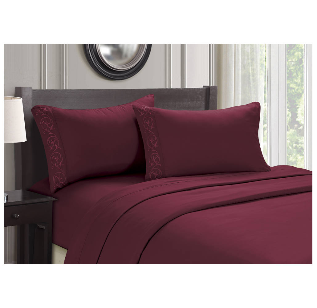 Cozy Homes Ultra-Soft Microfiber 4-Piece Sheet Set - Striped - Queen Burgundy