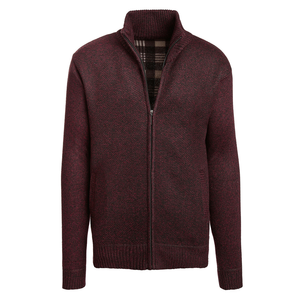 Men's Casual Fleece Lined Full-Zip Sweater Jacket - Red - Small