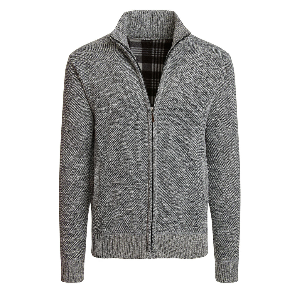 Men's Casual Fleece Lined Full-Zip Sweater Jacket - Light Gray - Small