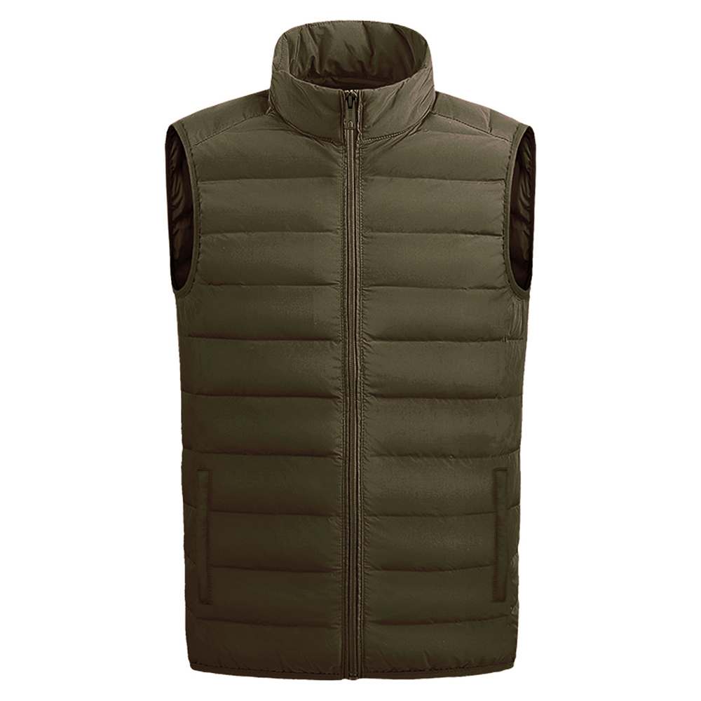 Men's Full-zip Warm Puffer Vest - Khaki - Large-image-SKU1735427