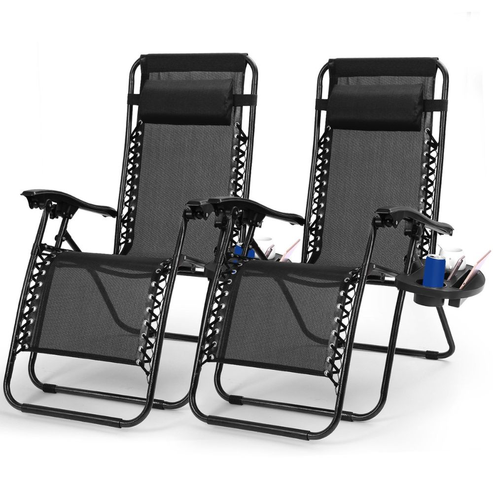 NewHome Zero Gravity Chairs with Cup Holders Set of 2  NewHome 2Pack Zero Gravity Chair BLK