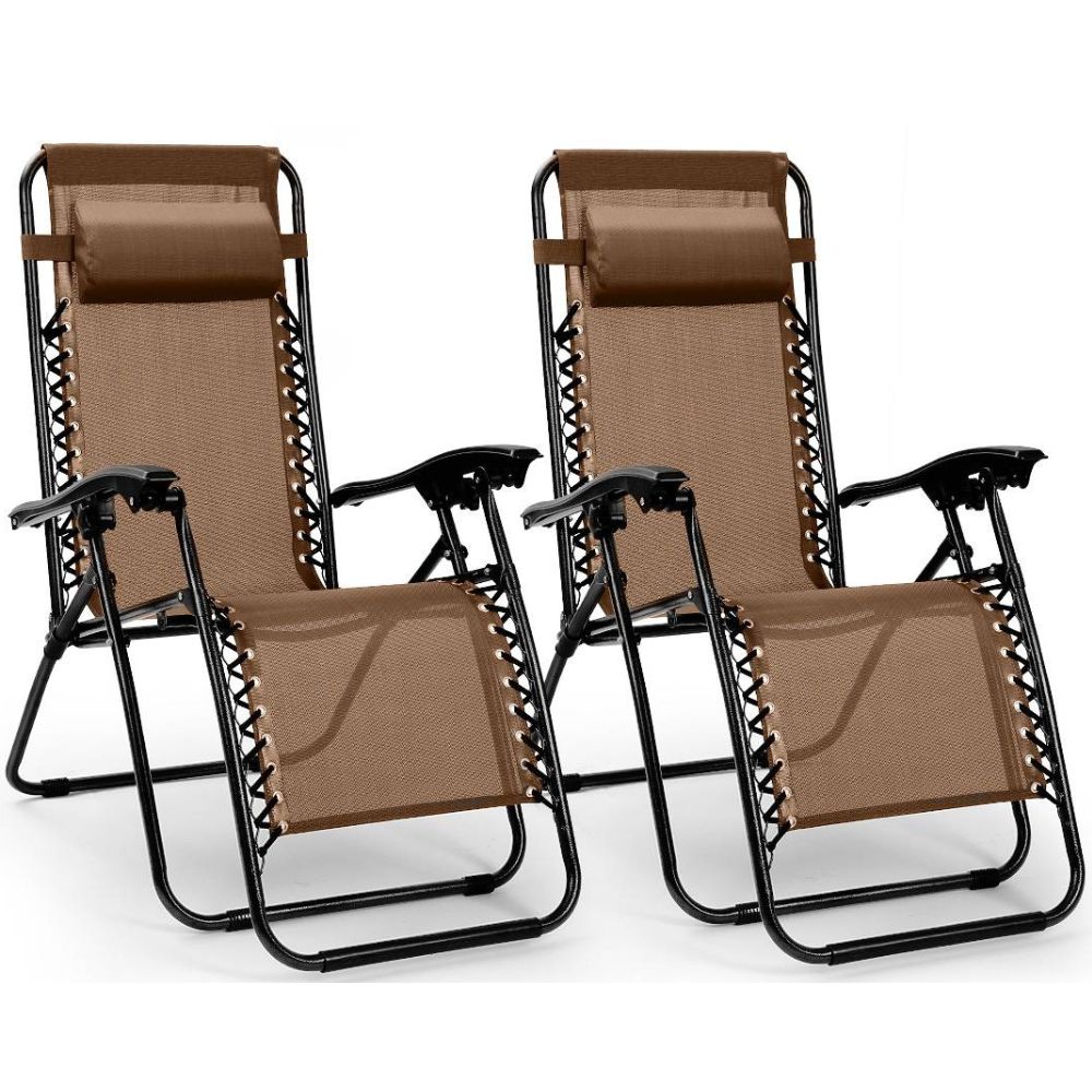 NewHome Zero Gravity Chairs with Cup Holders Set of 2  NewHome 2Pack Zero Gravity Chair BRN