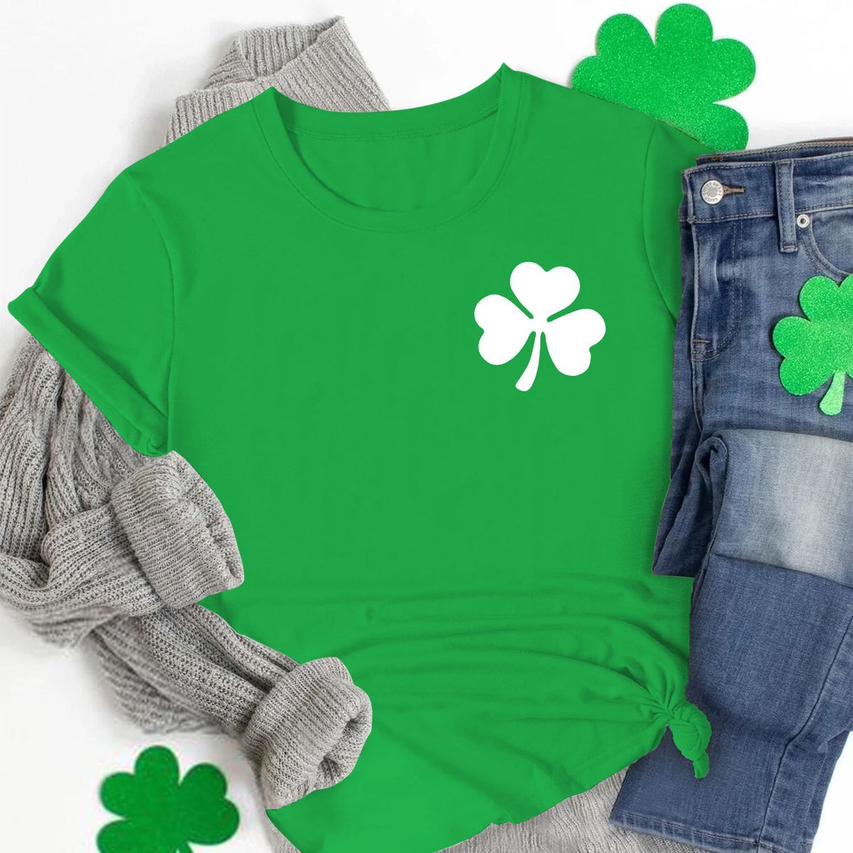 Women's Irish Love St. Patrick's Day Graphic T-Shirts - Pocket Clover - K.Green-White Prt / XL
