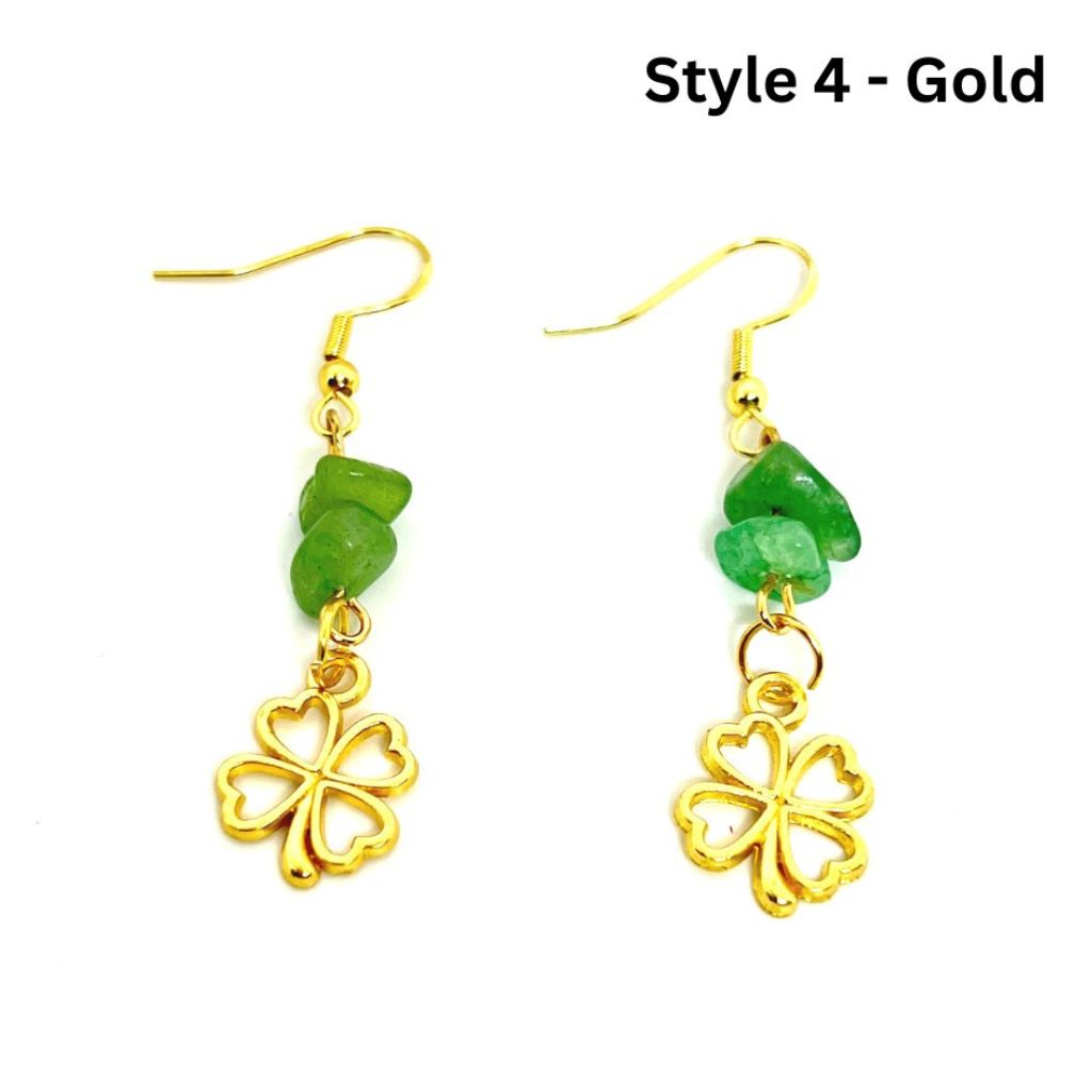 Handcrafted St. Patrick's Day Shamrock Dangle Earrings - Style 4 - Gold