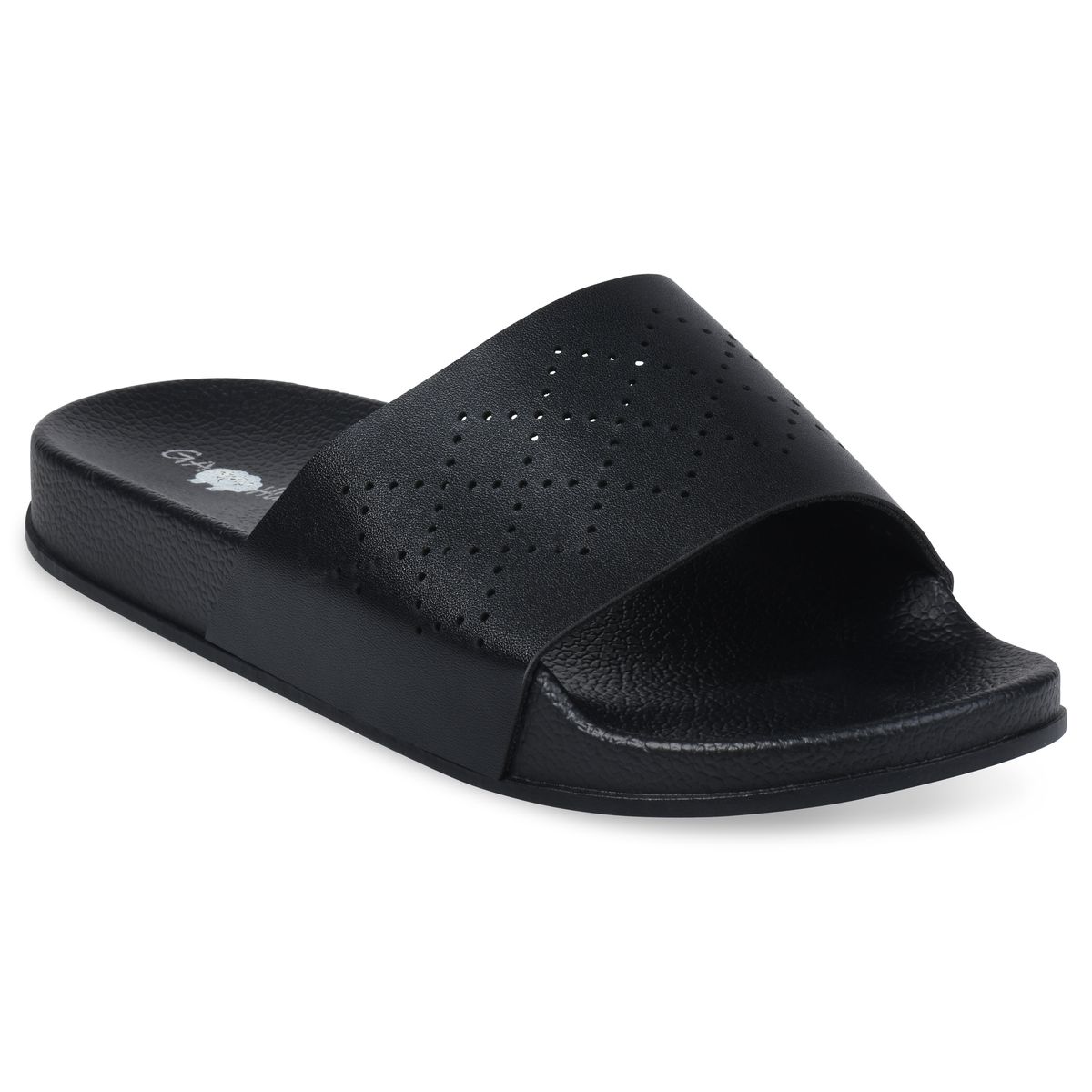 GaaHuu Women's Footbed Pool Slide Sandals - Black Embossed Medium 7-8