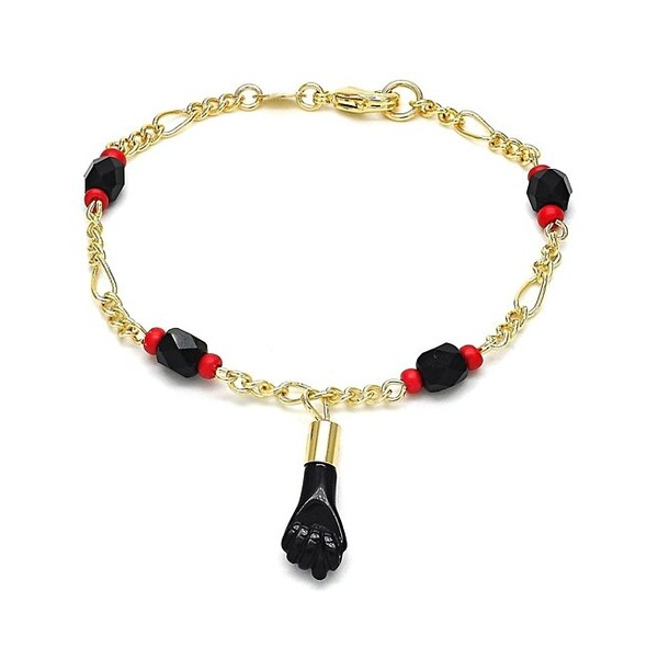 18K Gold-Filled Evil Eye Azabache Hand Charm Protection Mariner/Figaro Bracelet - BR-AZB GUCCI-6''