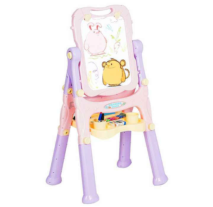 Height Adjustable Kids' Magnetic Double Sided Easel - Pink
