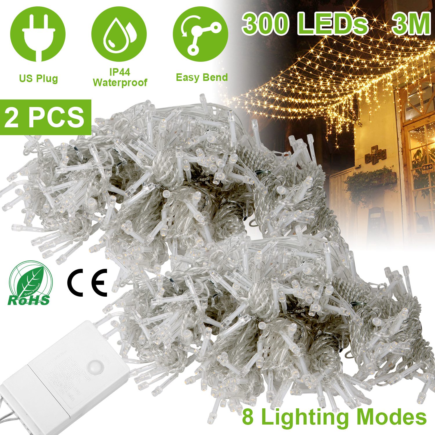iMounTEK&reg; Fairy String Lights with 8 Mode Settings (1- or 2-Pack) - 1-Pack