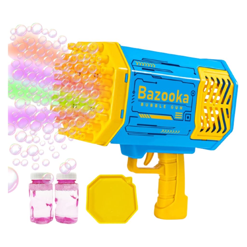 Bazooka Bubble Machine with Rechargeable Battery and Bubble Solution - Yellow / Blue