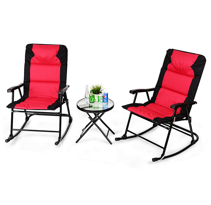 Folding 3-Piece Rocking Chair Bistro Set - Red