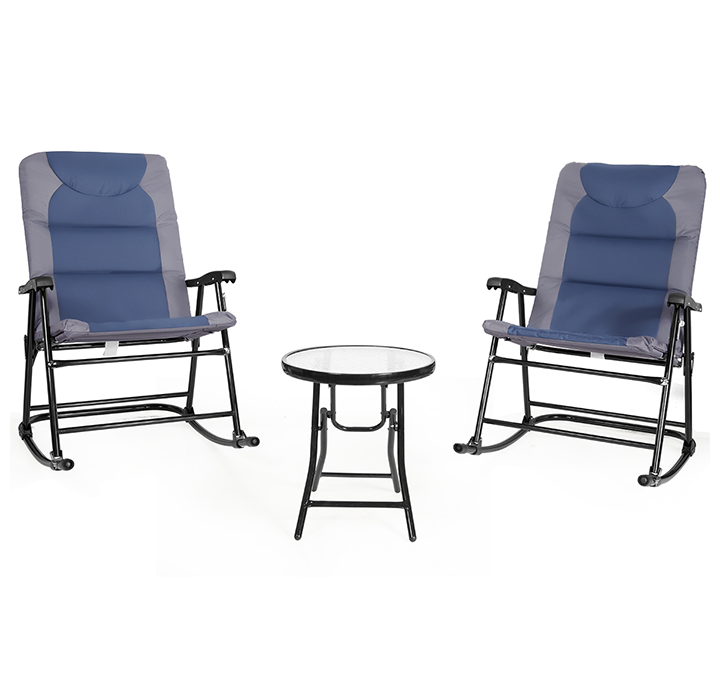 Folding 3-Piece Rocking Chair Bistro Set - Blue